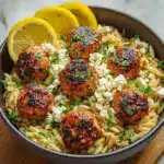 Greek Chicken Meatballs with Lemon Orzo Recipe