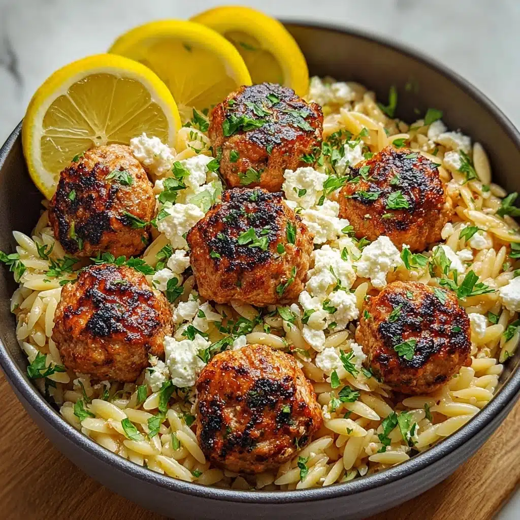 Greek Chicken Meatballs with Lemon Orzo Recipe - Recipe Image