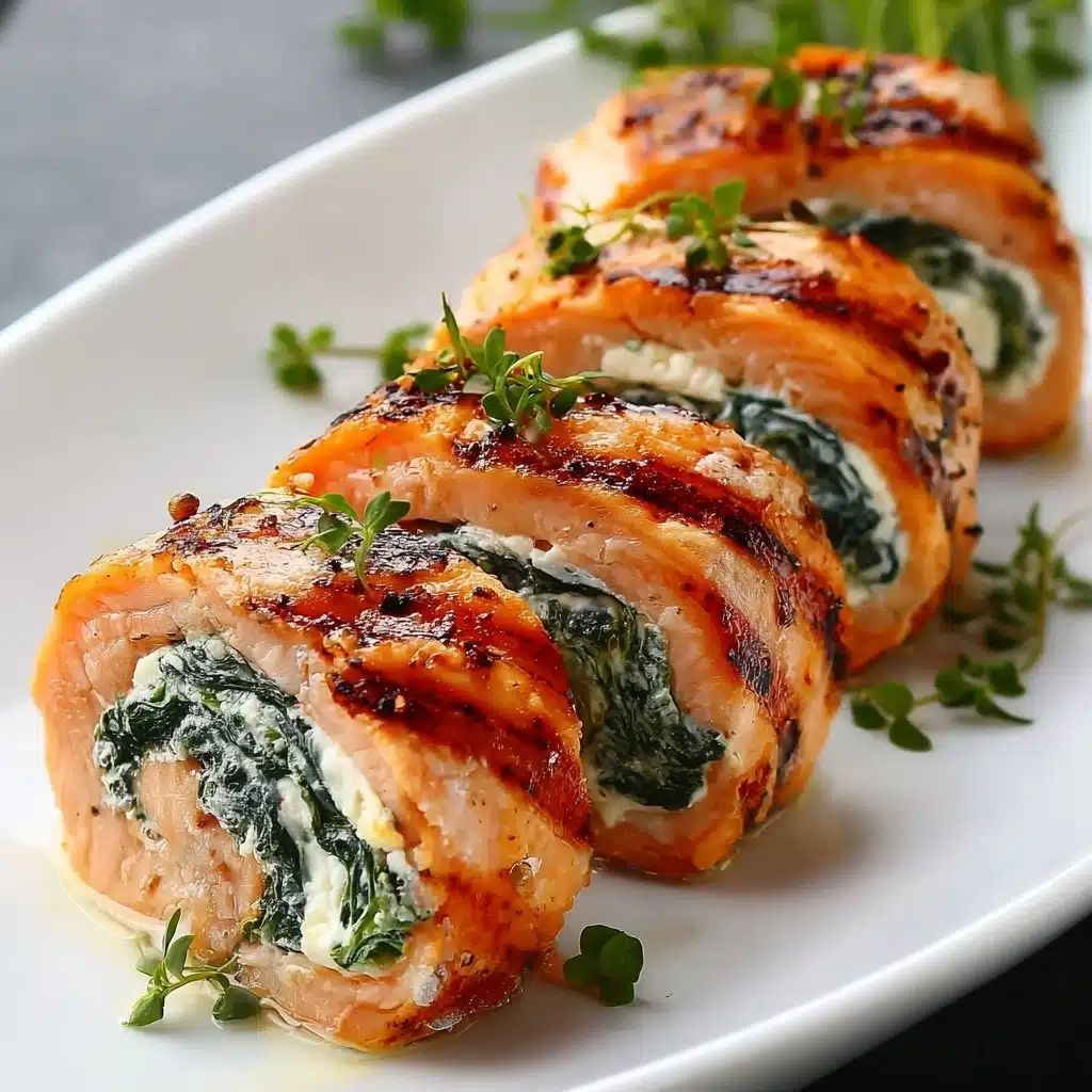 Spinach & Feta Stuffed Salmon Pinwheels Recipe - Recipe Image