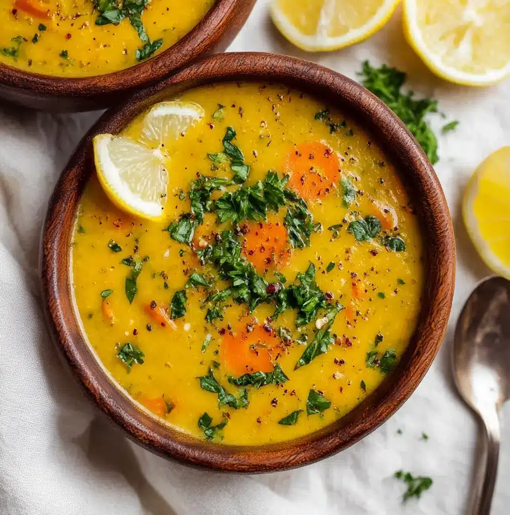 Vegan Lemon Lentil Soup with Turmeric Recipe
