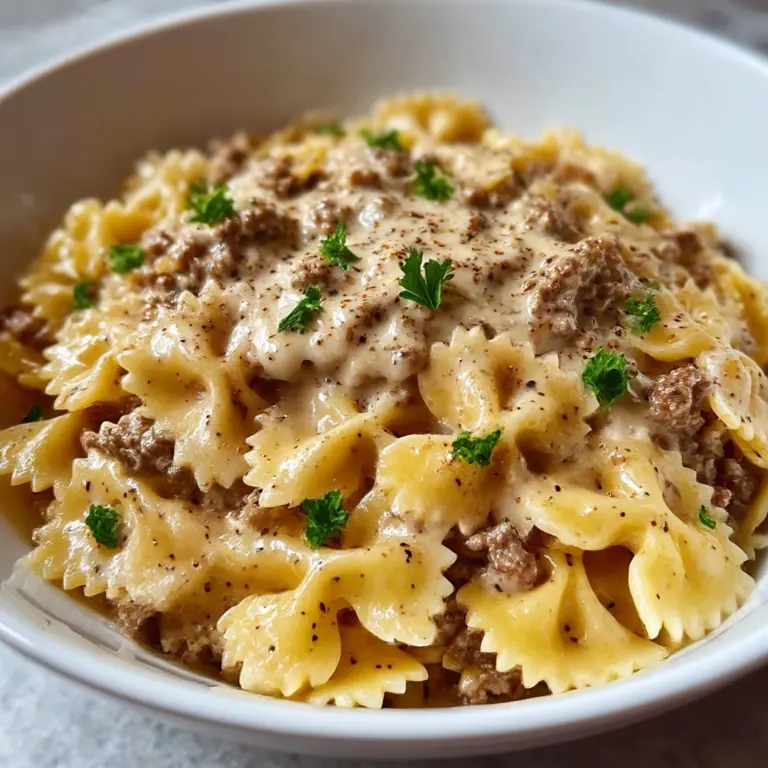 Creamy Parmesan Garlic Beef Bowtie Pasta Recipe