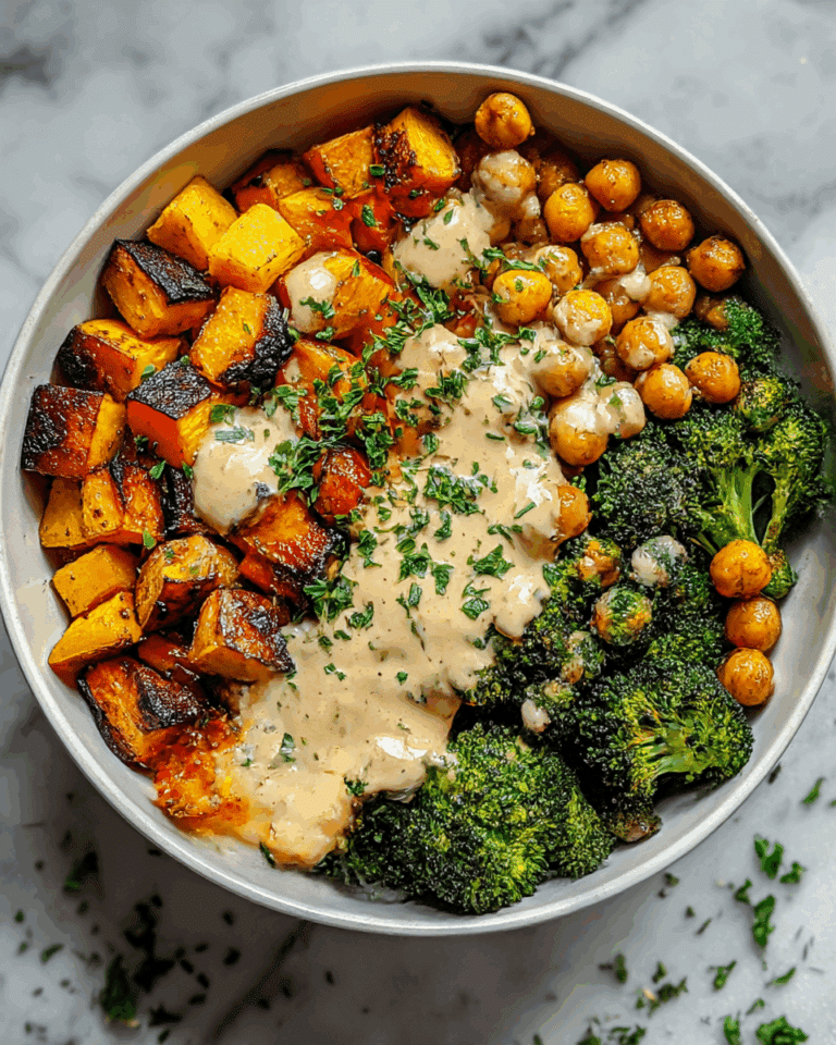 Roasted Vegetable & Chickpea Bowl with Tahini Dressing Recipe