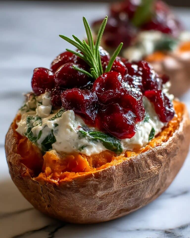 Creamy Ricotta Spinach Stuffed Sweet Potatoes with Balsamic Cranberry Glaze Recipe