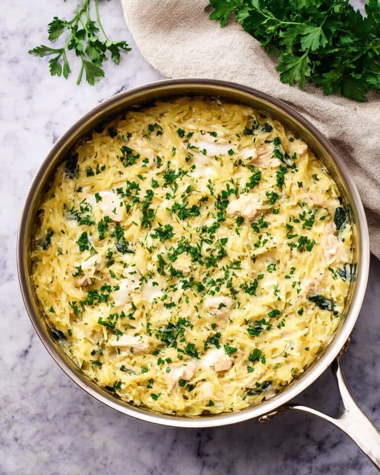 Chicken and Spinach Spaghetti Squash Alfredo Recipe