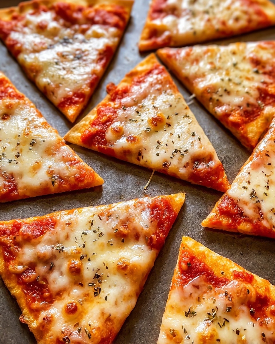 The image shows several thin pizza slices arranged on a flat surface, each slice has a base layer of golden-brown crust topped with a bright red tomato sauce layer, followed by a melted cheese layer that is bubbly and browned in spots, sprinkled with small bits of black pepper and herbs. The slices are arranged closely but do not overlap, and the surface underneath has a slightly textured, dark appearance. Photo taken with an iphone --ar 4:5 --v 7