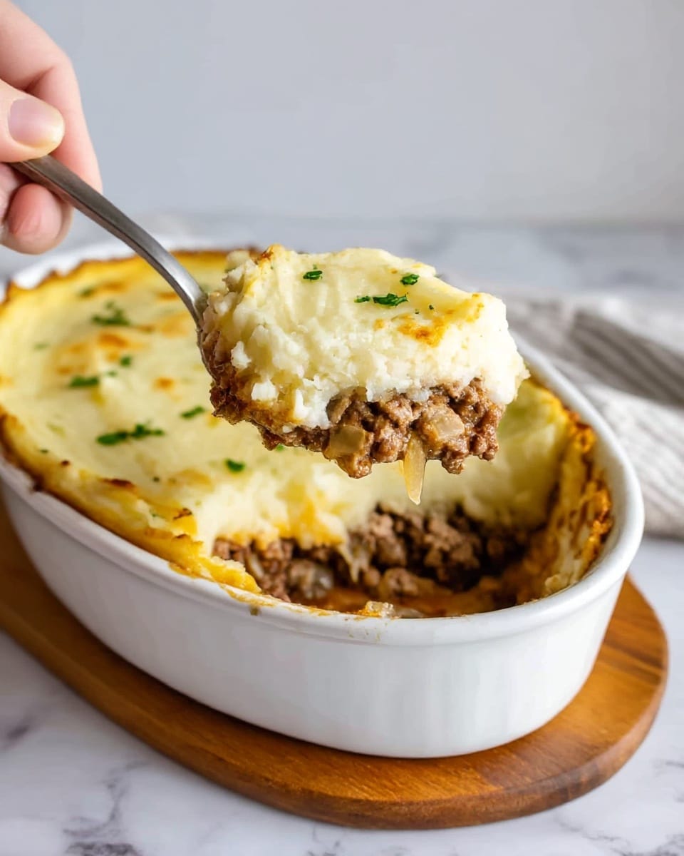 A baked casserole in a white oval dish with two handles, showing two main layers: the bottom layer is a golden yellow baked mixture with a slightly crispy texture at the edges, and the top layer is a smooth, creamy white topping with gentle swirls and light browning in some areas. The dish is placed on a white marbled surface next to a black and white checkered cloth. photo taken with an iphone --ar 4:5 --v 7