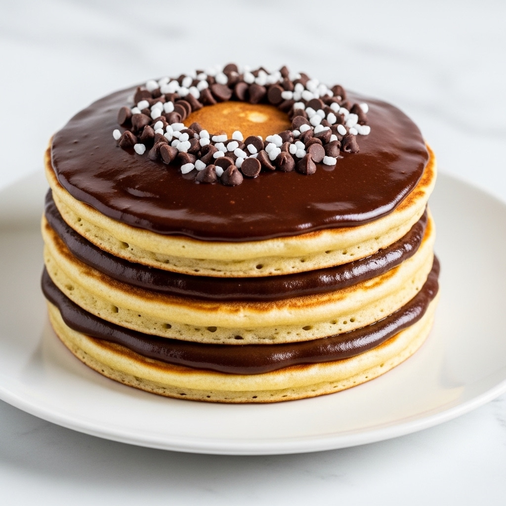 The image shows two thick, golden brown donuts stacked on top of each other on a white plate. Each donut is coated with smooth, shiny dark chocolate glaze that drips slightly over the edges, especially noticeable on the top donut. The top donut is sprinkled with small white sugar crystals, adding texture and contrast against the dark chocolate. The donuts have a soft, light texture with a slight golden crisp at the edges. The background features a white marbled surface. photo taken with an iphone --ar 4:5 --v 7