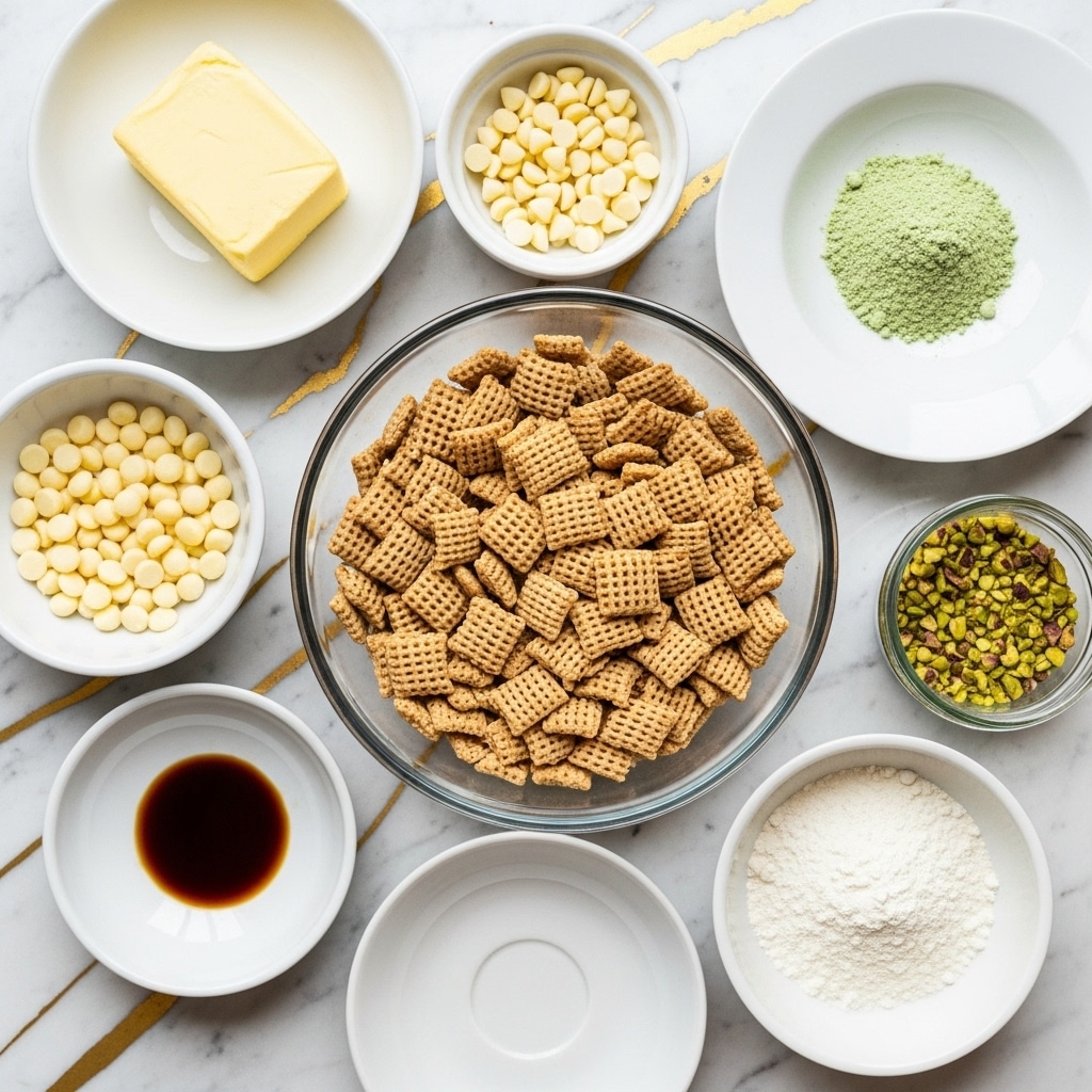 A white bowl filled with square, light green snacks that look like small waffle pieces, some covered partially in a smooth, light green coating with a shiny texture. Each piece has a grid pattern on top and some are sprinkled with white powdered sugar. A few pieces are garnished with halves or small chunks of pistachios, adding a darker green and brown contrast. Some of the snacks are also scattered beside the bowl on a white marbled surface. photo taken with an iphone --ar 4:5 --v 7