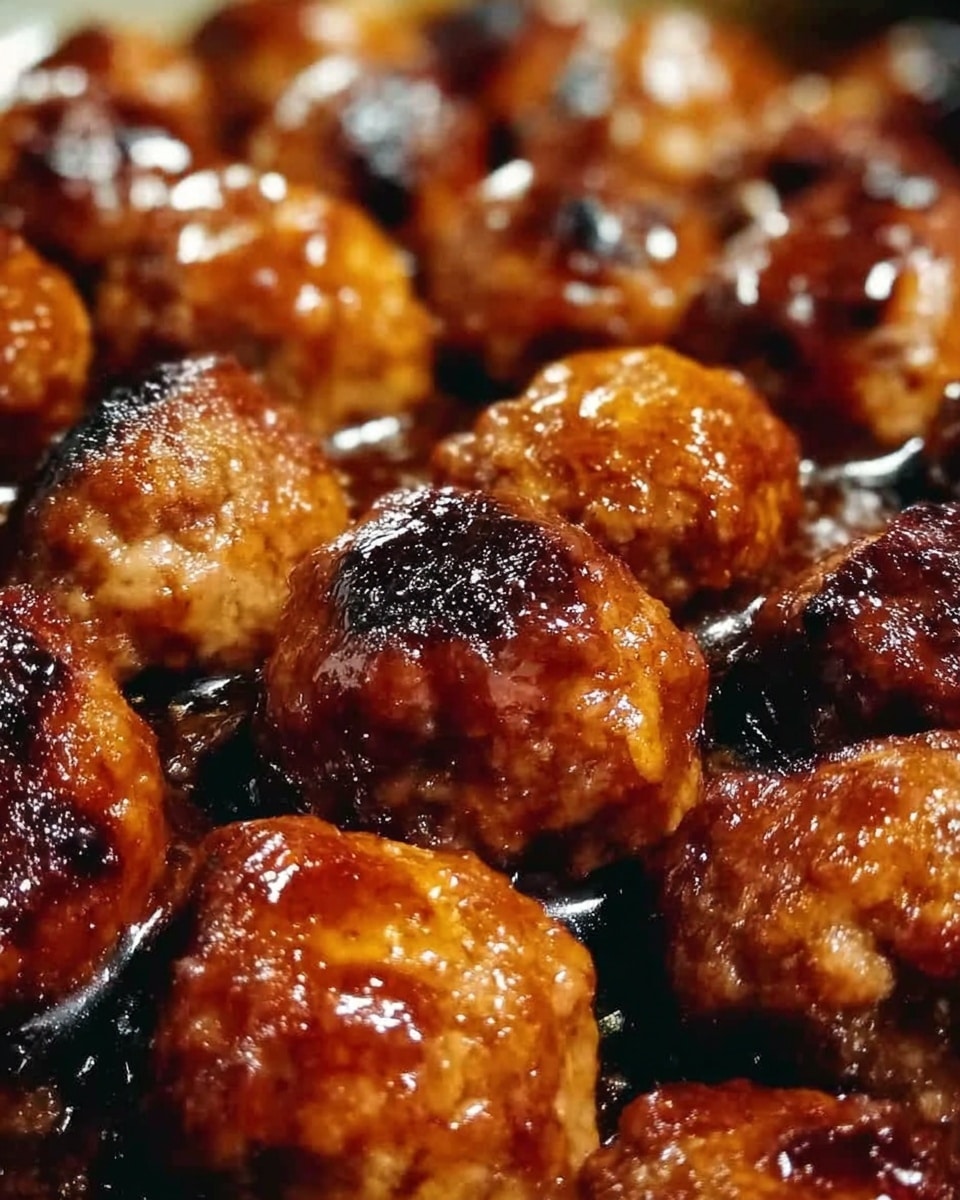 Close-up view of many small round meatballs cooked to a golden brown with some dark caramelized spots, covered in a thick, shiny dark brown sauce that looks sticky and rich. The surface of the meatballs is slightly uneven and textured, showing they are well-cooked and juicy inside. The background is a white marbled texture. photo taken with an iphone --ar 4:5 --v 7