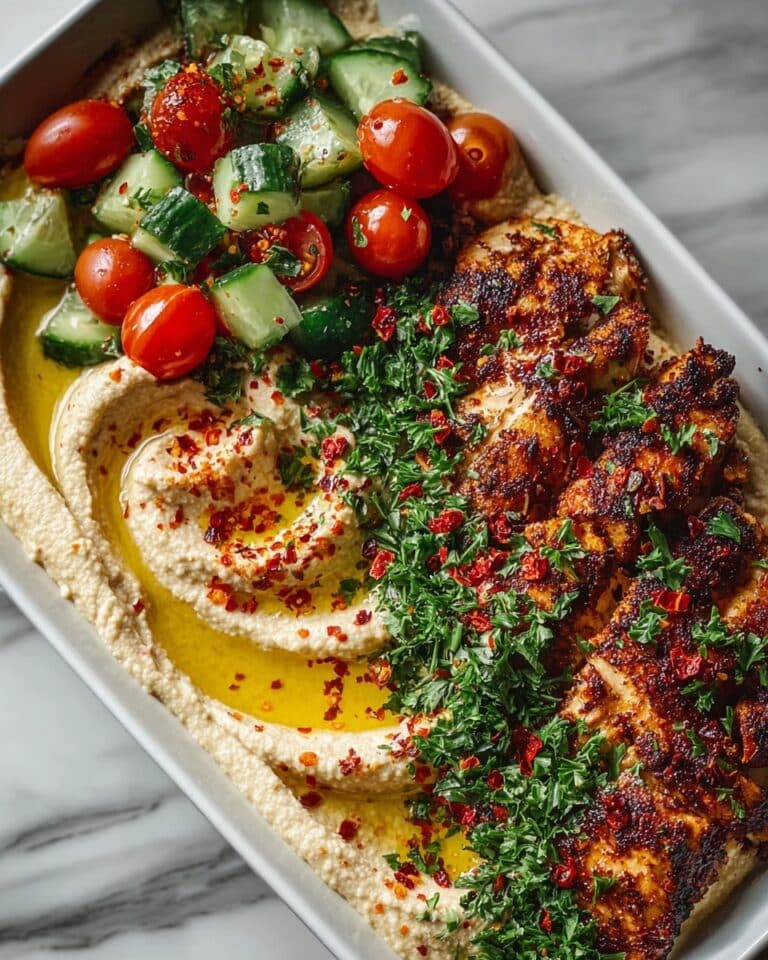 Spicy Garlic Chicken Bowl with Hummus & Cucumber Salad Recipe