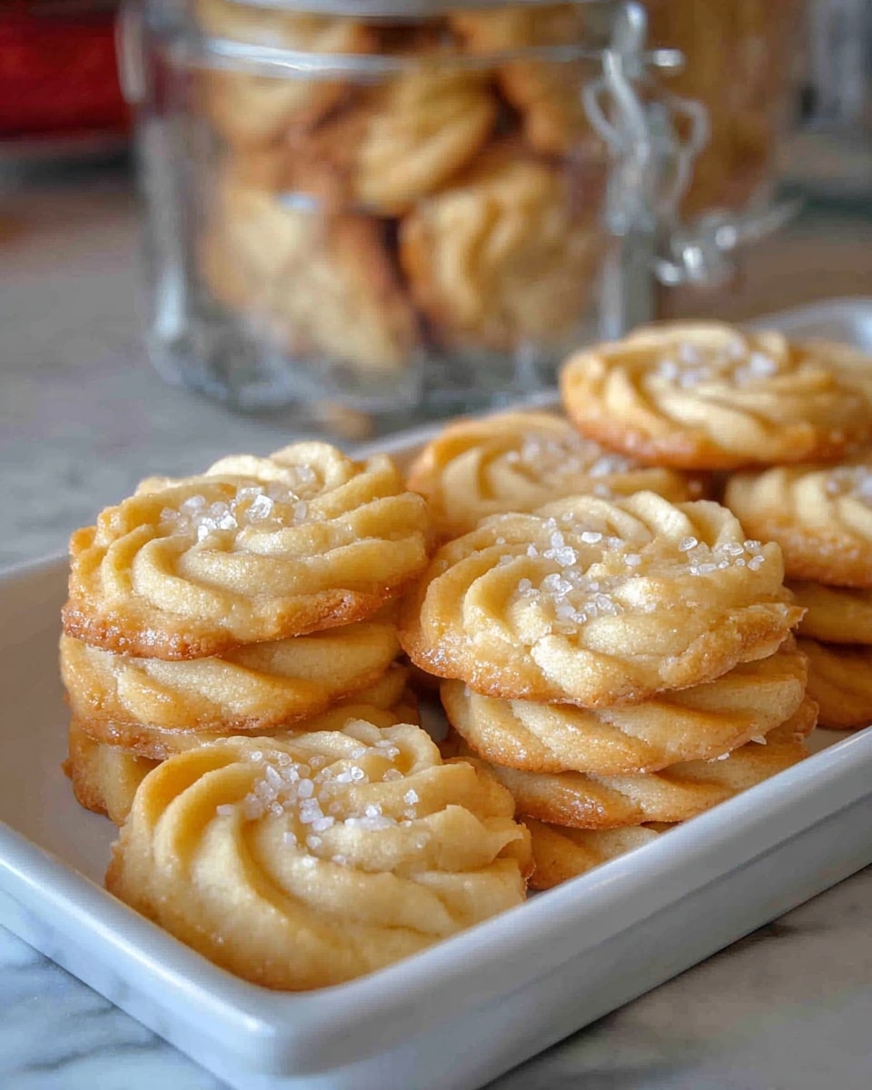 A close-up of several stacks of soft, golden-brown cookies with a slightly cracked top texture and a swirl pattern, placed on a red tray. The cookies have a light sprinkle of coarse sugar crystals on top, adding a shiny texture. The edges are lightly browned, giving a warm, baked look. The background shows a white marbled surface out of focus. Photo taken with an iphone --ar 4:5 --v 7