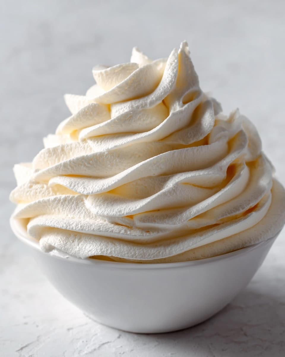 A white bowl filled with a large swirl of whipped cream, showing soft, smooth, and fluffy layers with a light creamy white color. The whipped cream forms multiple rising peaks and ridges that twist gracefully upwards from the bowl's edge to the center top, adding depth and texture. The background features a white marbled texture that softly contrasts with the creamy topping, highlighting its airy and delicate look. photo taken with an iphone --ar 4:5 --v 7