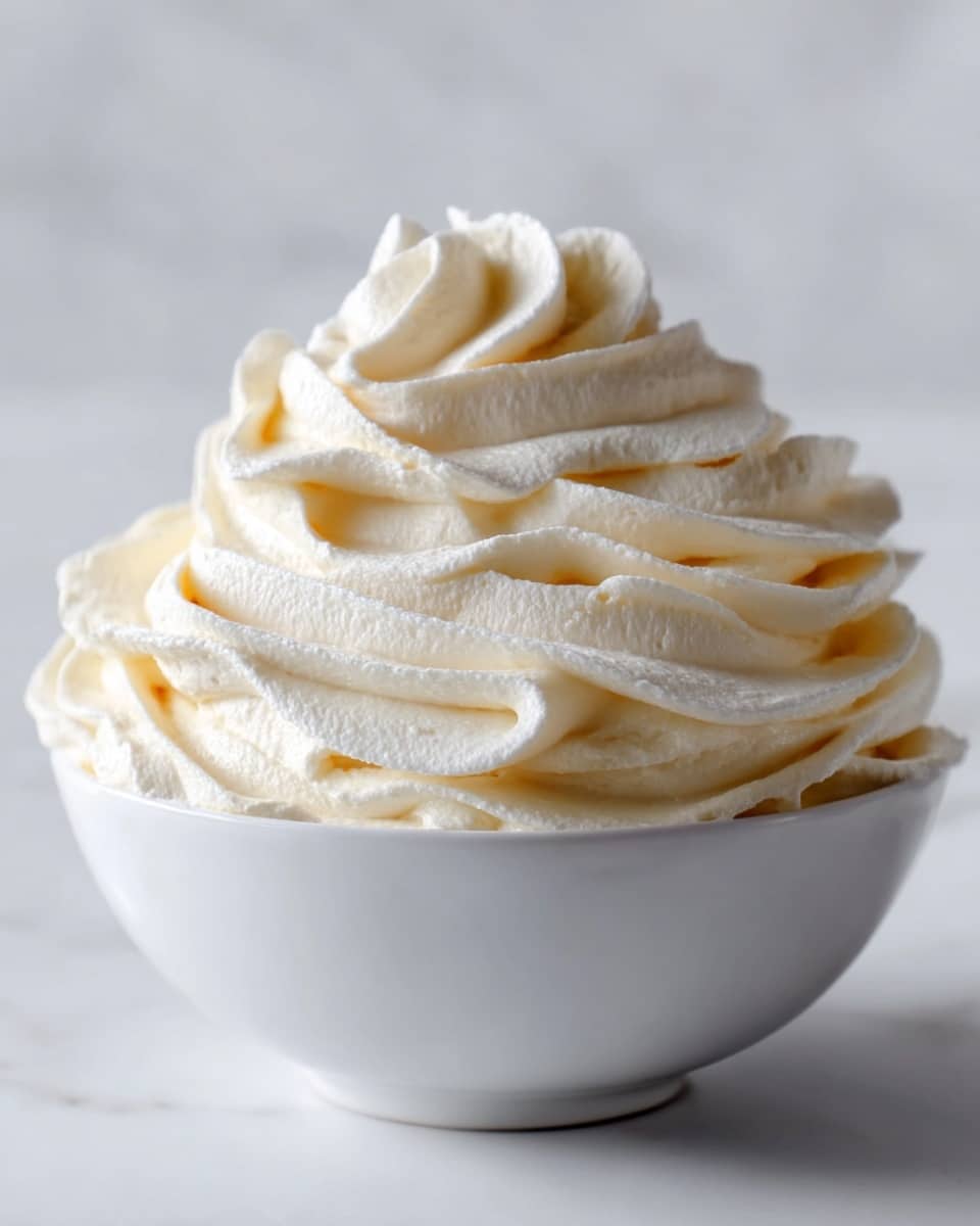 A white bowl filled with a large swirl of creamy whipped topping, with soft thick waves rising in layers that have a smooth and fluffy texture. The whipped cream is white with very light yellow shadows, showing depth and softness as it peaks at the top. The background is a white marbled texture, keeping the focus on the rich, smooth whipped cream in the bowl, without any other objects in view. photo taken with an iphone --ar 4:5 --v 7